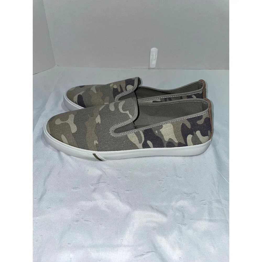 Johnnie-O Mens Camo Canvas Slip On Sneakers Grey Olive Camouflage Loafers
